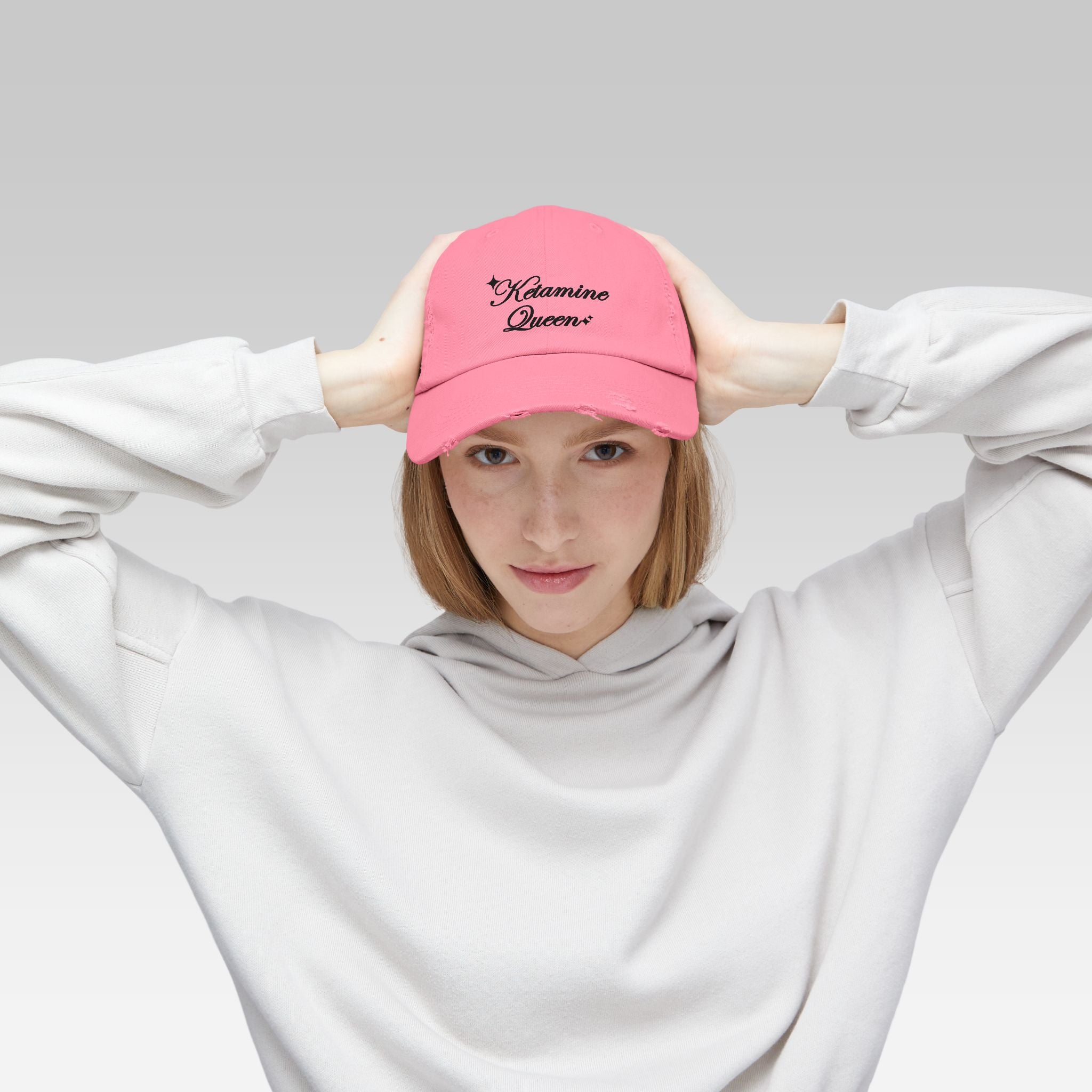 Ketamine Queen Cap | Distressed Black Streetwear Hat for Ironic Fashion & Dark Humor