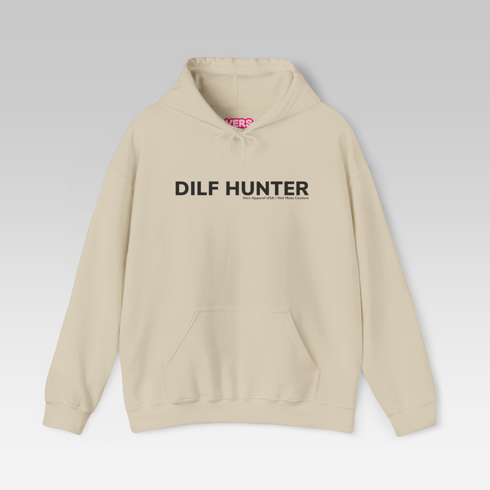 The DILF Hunter Hoodie | Minimalist Cream Streetwear Pullover with Bold Statement Graphic