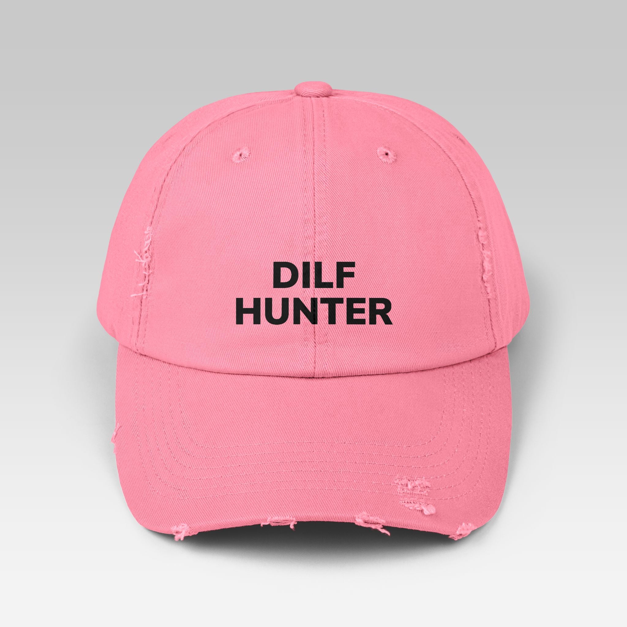 The DILF Hunter Hat | Distressed Khaki Cap with Bold Minimalist Statement Graphic