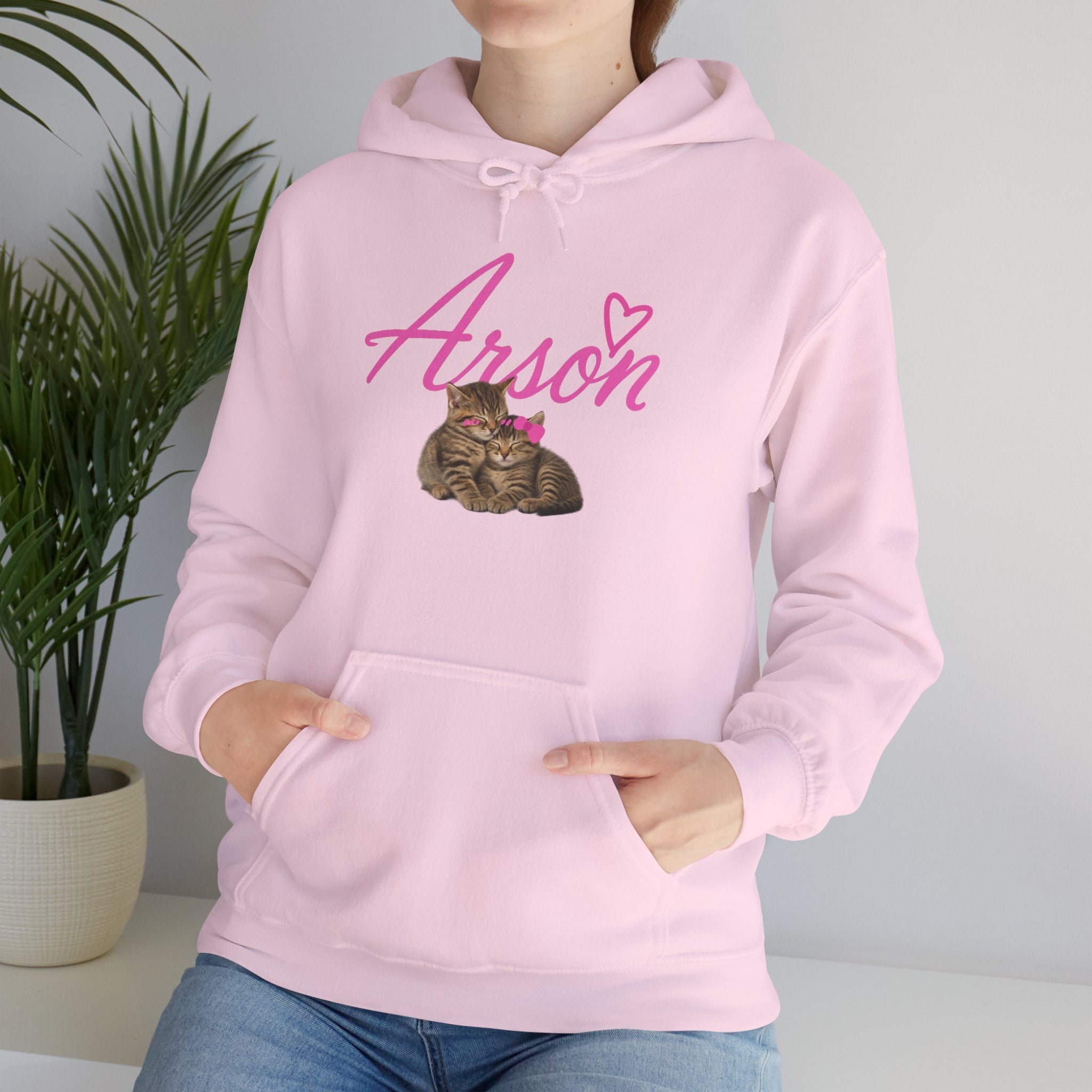 The Arson Hoodie | Pink Streetwear Pullover with Cute Cats & Ironic Dark Humor Design