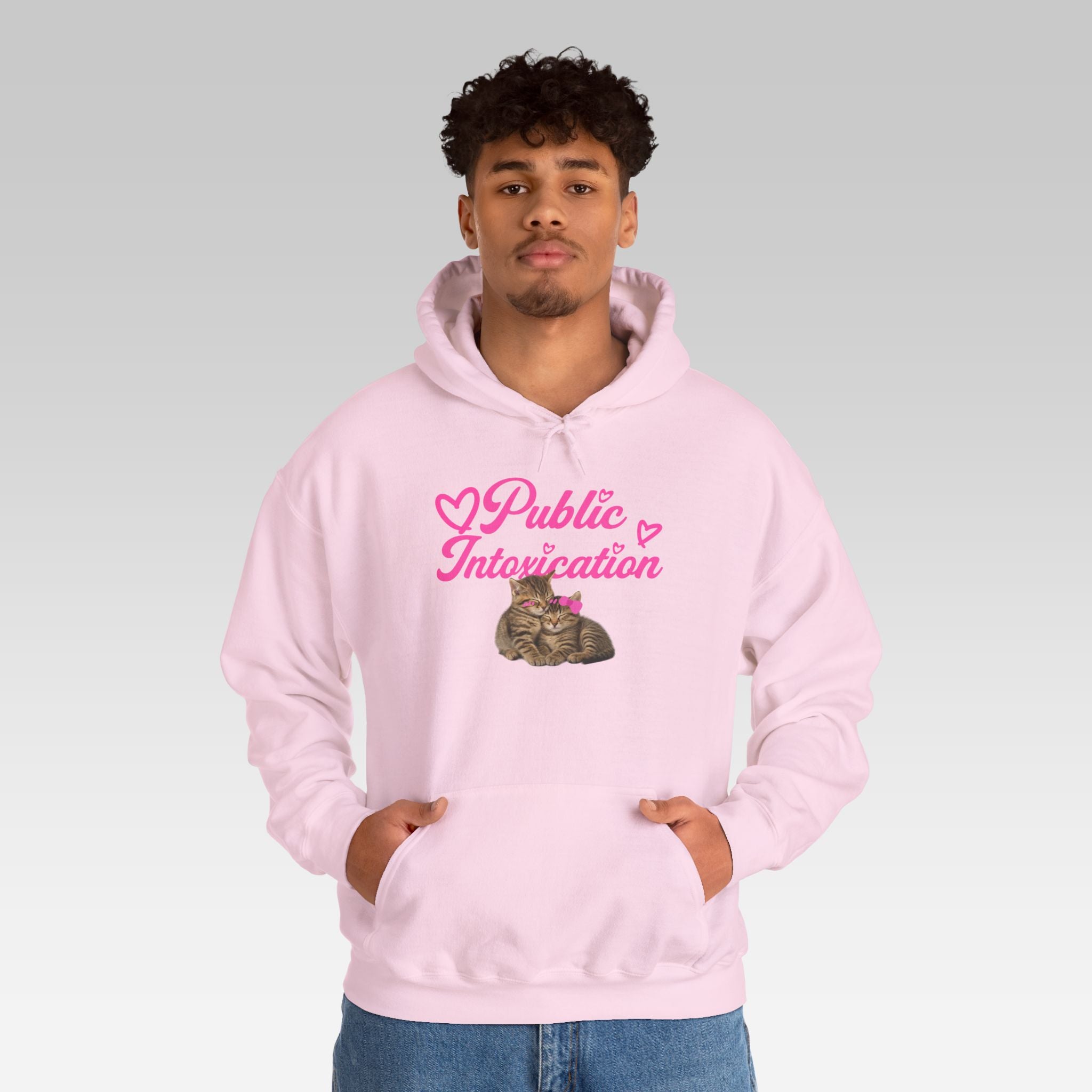 The Public Intoxication Hoodie | Pink Streetwear Pullover with Cute Cats & Party-Girl Chaos Aesthetic
