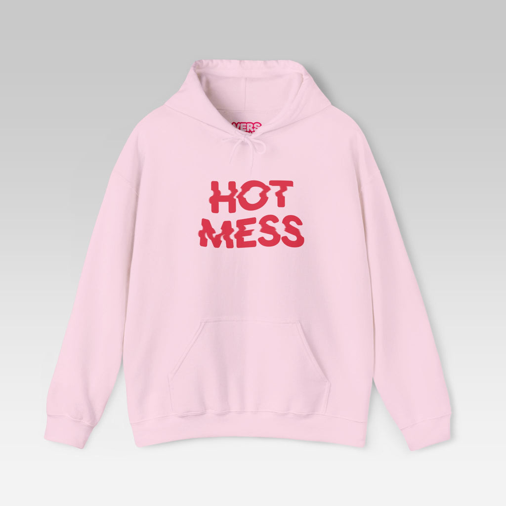 The Hot Mess Hoodie | Cream Streetwear Pullover with Bold Retro Bubble Letter Graphic
