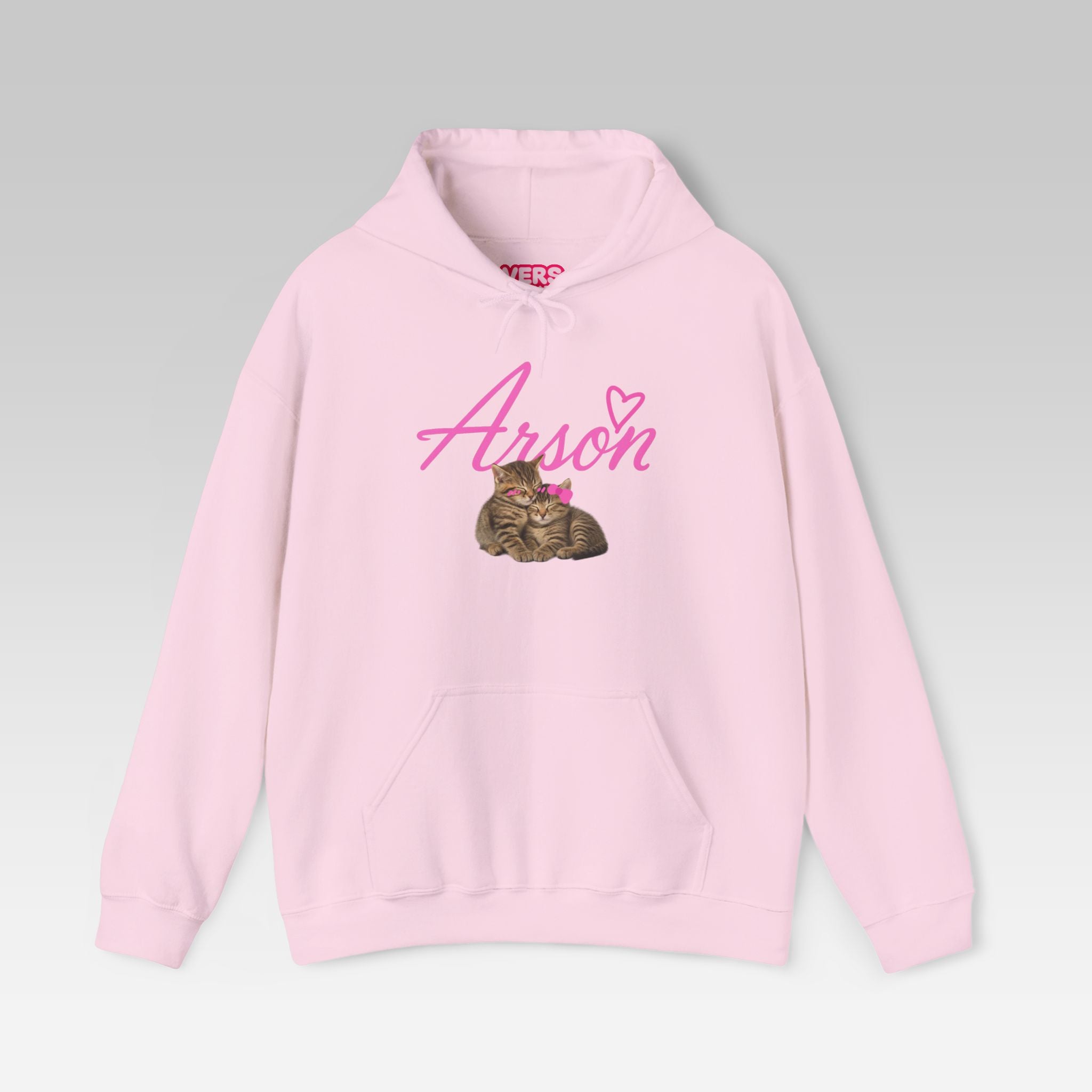 The Arson Hoodie | Pink Streetwear Pullover with Cute Cats & Ironic Dark Humor Design