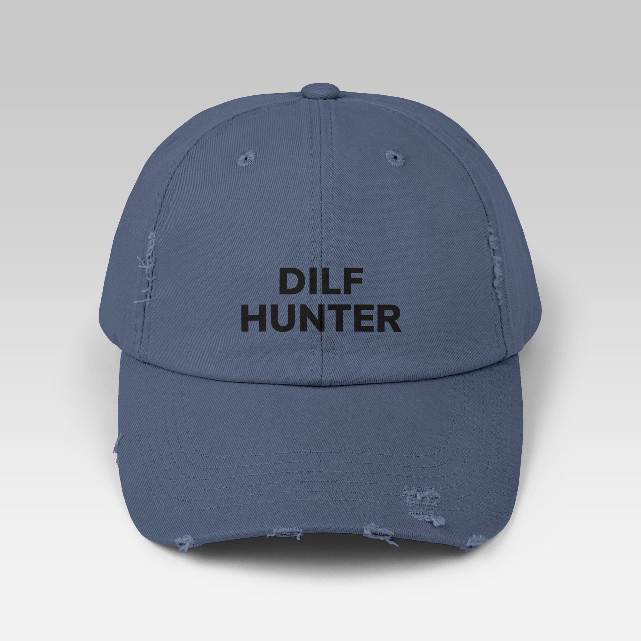 The DILF Hunter Hat | Distressed Khaki Cap with Bold Minimalist Statement Graphic