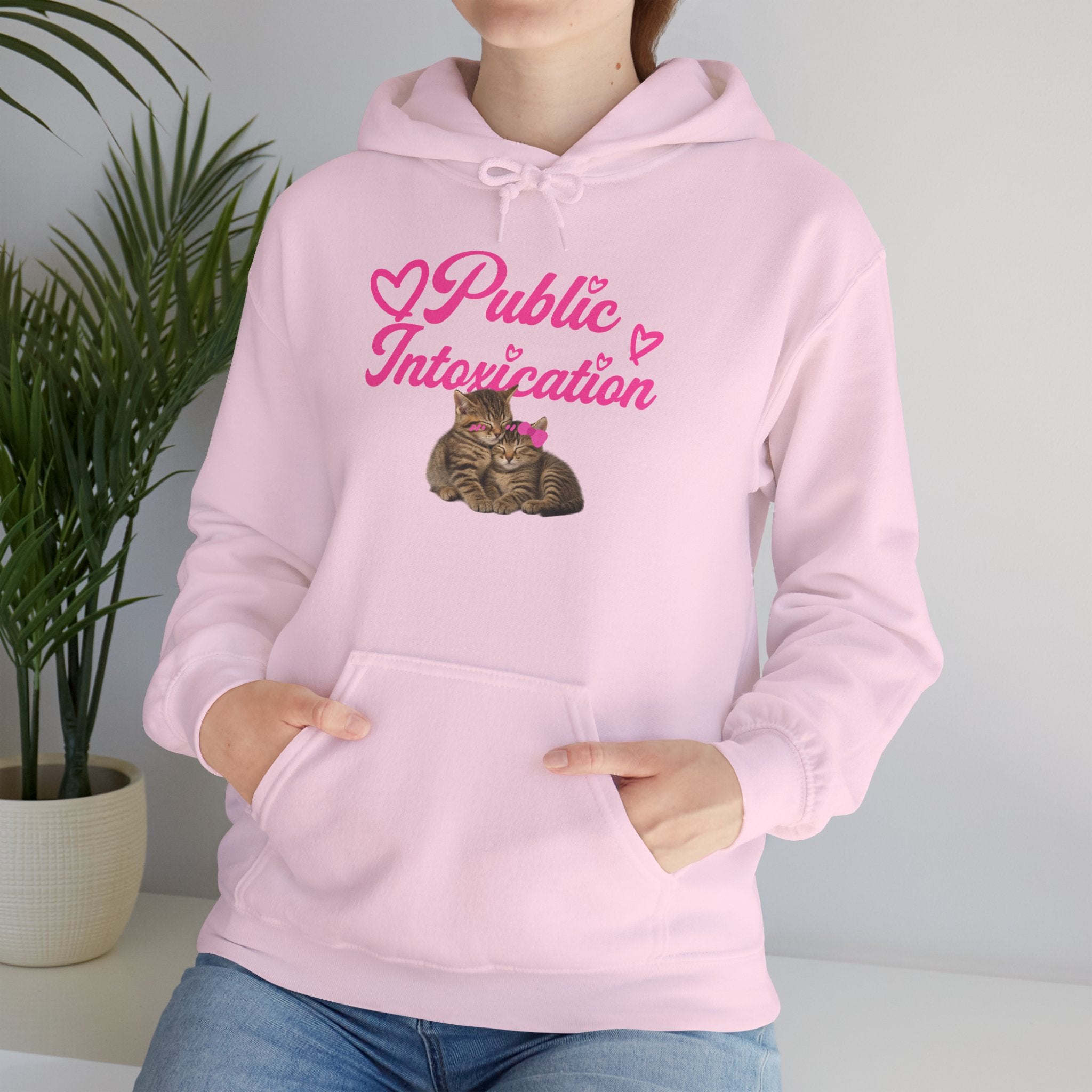 The Public Intoxication Hoodie | Pink Streetwear Pullover with Cute Cats & Party-Girl Chaos Aesthetic