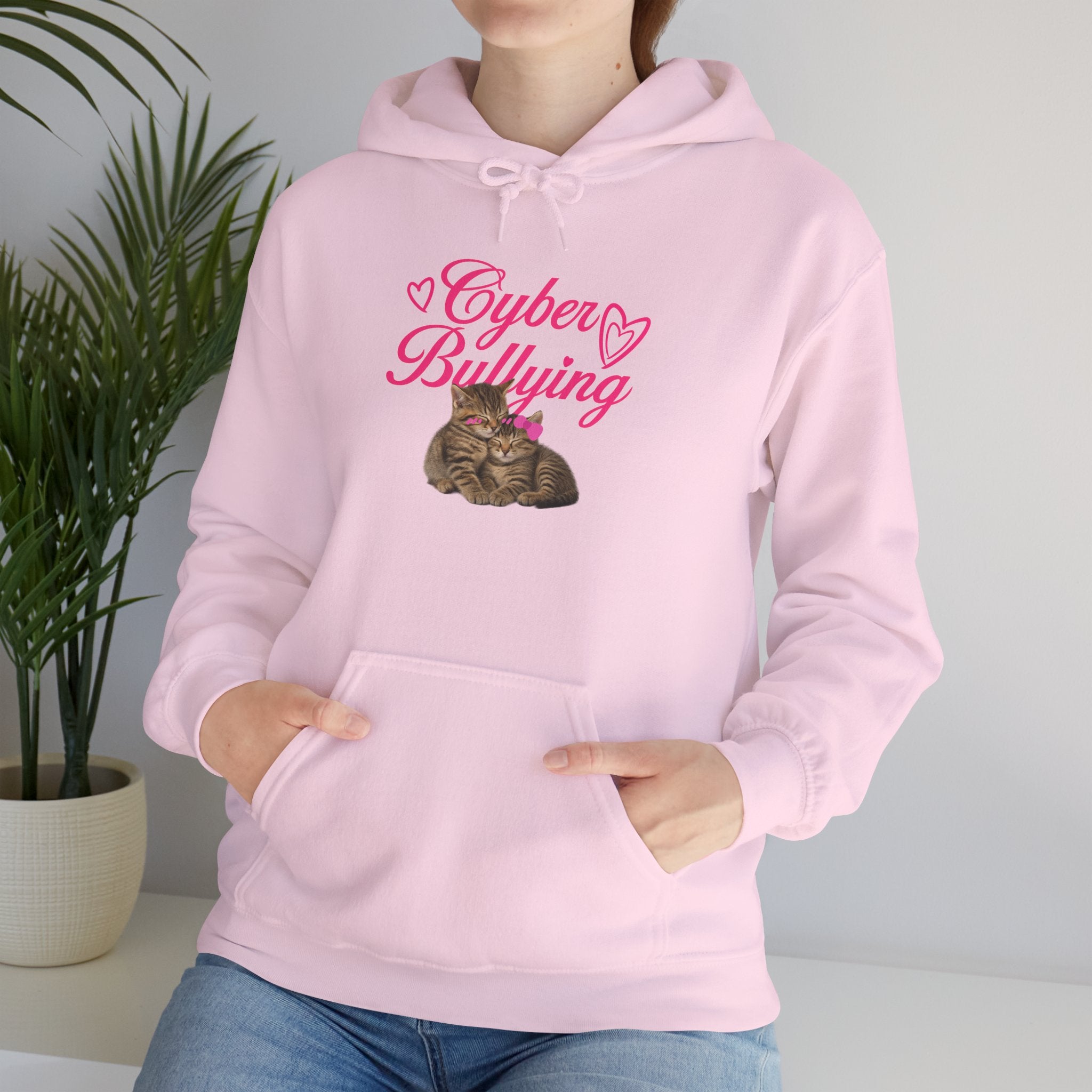The Cyber Bullying Hoodie | Pink Aesthetic Pullover with Cute Cats & Ironic Internet Humor