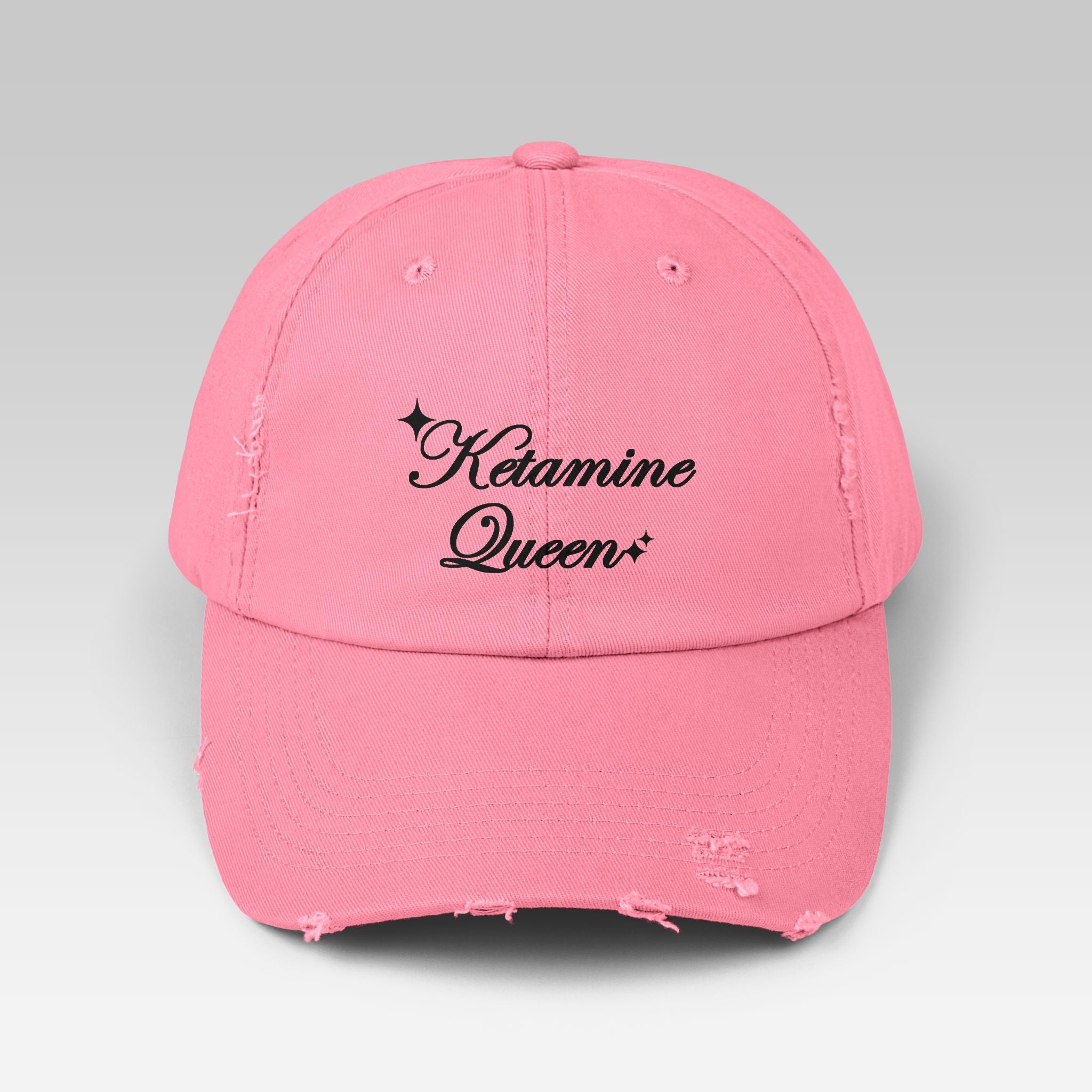 Ketamine Queen Cap | Distressed Black Streetwear Hat for Ironic Fashion & Dark Humor