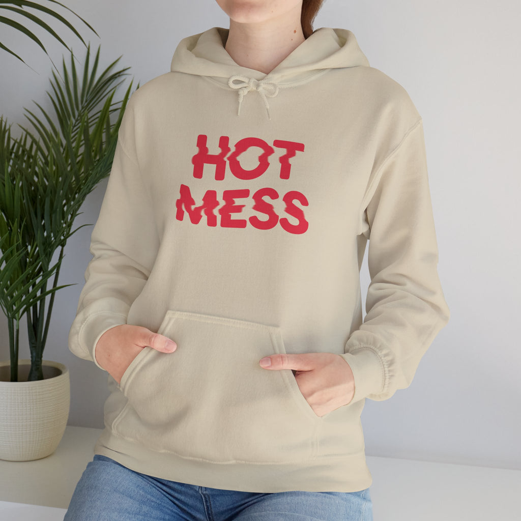 The Hot Mess Hoodie | Cream Streetwear Pullover with Bold Retro Bubble Letter Graphic