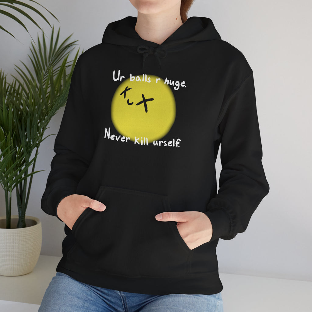 The Never Kill Urself Hoodie | White Unisex Graphic Hoodie for Dark Humor, Ironic Streetwear & Mental Health Awareness