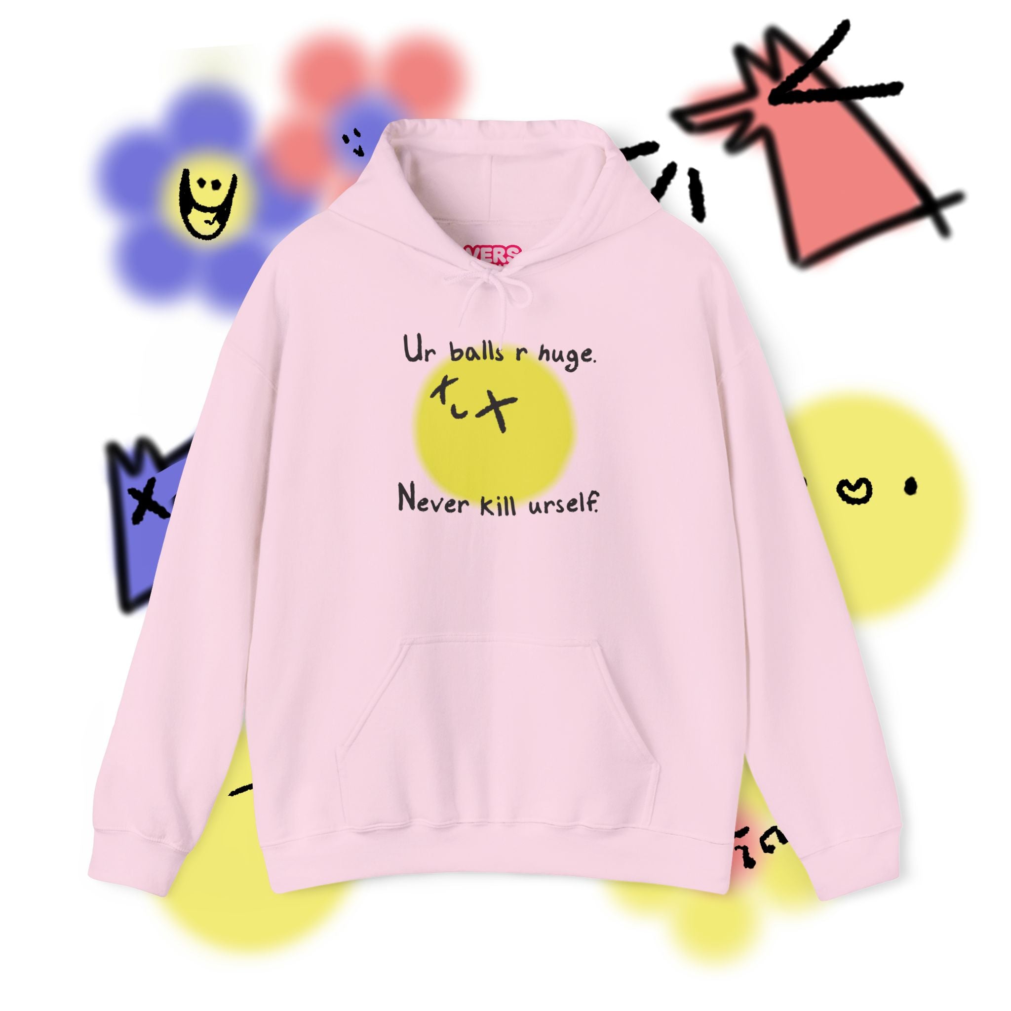 The Never Kill Urself Hoodie | White Unisex Graphic Hoodie for Dark Humor, Ironic Streetwear & Mental Health Awareness